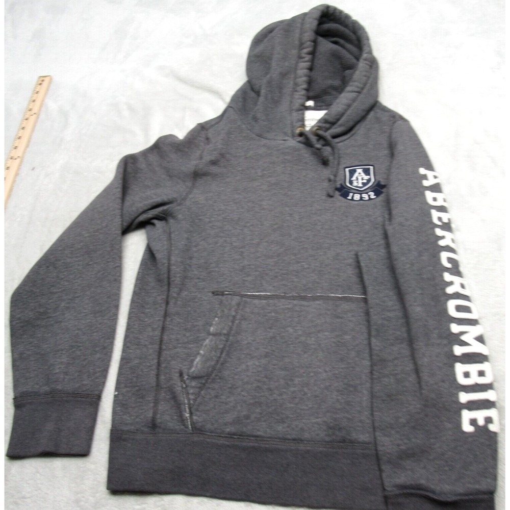 Abercrombie & Fitch Hoodie Womens XL Gray Heavy Spellout Muscle Pullover Y2K